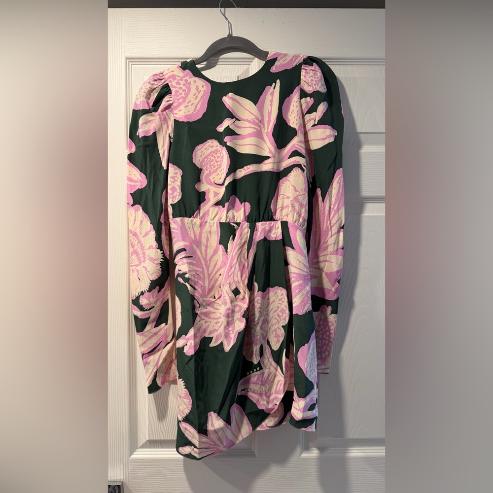 Johanna Ortiz Silk Mini Dress in green and Pink Floral